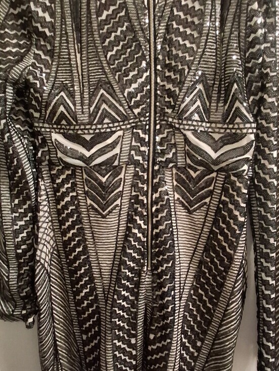 Fashion Nova Jackets & Blazers - Fashion Nova Black & White Geometric Sequin Zip Jacket